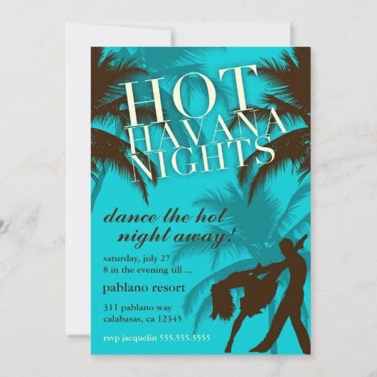 311 Hot Havana Nights Aqua Brown Invite Kaart (Voorkant)
