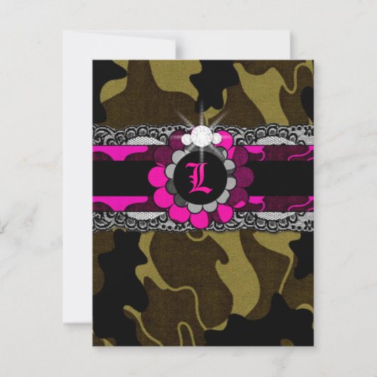 311-Hott Pink Camo Lingerie Shower Invitation Kaart (Voorkant)