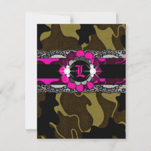 311-Hott Pink Camo Lingerie Shower Invitation Kaart