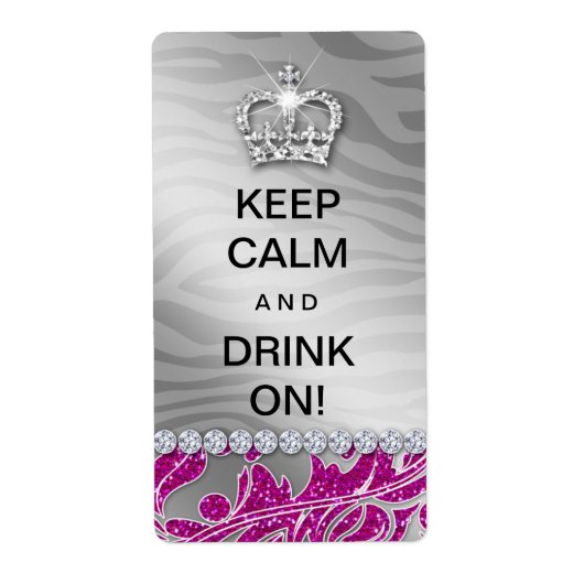 311 Houd kalm Grappig Wijnlabel Diva Pink Glitter Etiket (Voorkant)