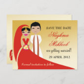 311 Indiase bruid en bruidegom Save the Date Aankondigingskaart (Voorkant / Achterkant)