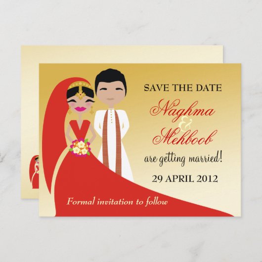 311 Indiase bruid en bruidegom Save the Date Aankondigingskaart (Voorkant / Achterkant)
