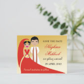 311 Indiase bruid en bruidegom Save the Date Aankondigingskaart (Staand voorkant)
