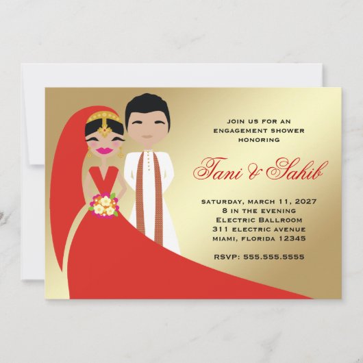 311 Indische Bride & Groom Bindi Uitnodiging (Voorkant)