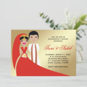 311 Indische Bride & Groom Bindi Uitnodiging (Staand voorkant)