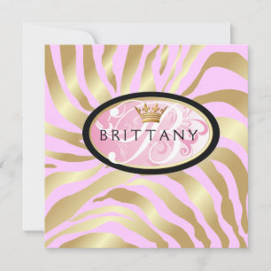 311-Iridescent Golden Zebra - Roze uitnodiging