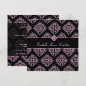 311-Isabella Pink et Black Damask Invitation Kaart (Voorkant / Achterkant)