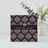 311-Isabella Pink et Black Damask Invitation Kaart (Staand voorkant)