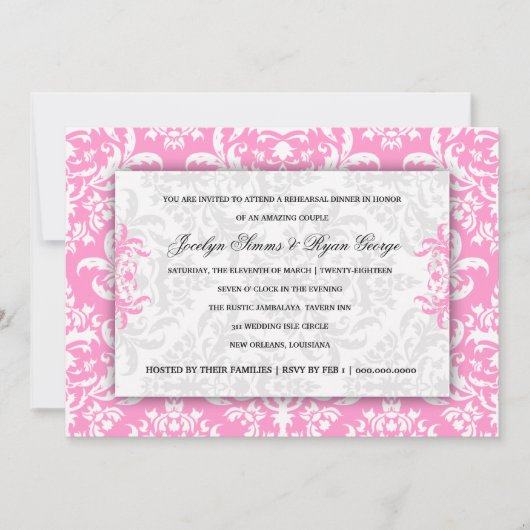 311 Jocelyn Pink Damask uitnodiging (Voorkant)