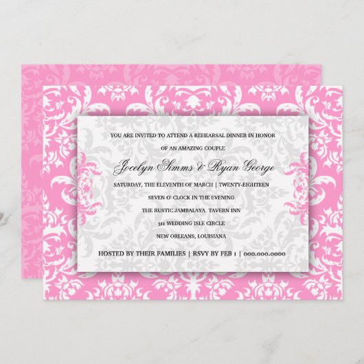 311 Jocelyn Pink Damask uitnodiging (Voorkant / Achterkant)
