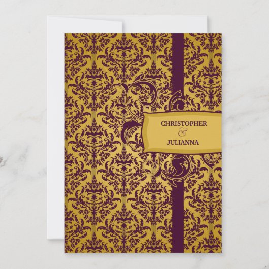 311-Julianna Eggplant & Mustard Damask Kaart (Voorkant)