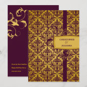 311-Julianna Eggplant & Mustard Damask Kaart (Voorkant / Achterkant)