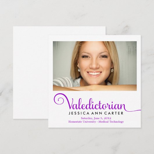 311 Koninklijk Paars Afstuderen van Valedictorian Aankondiging (Voorkant / Achterkant)