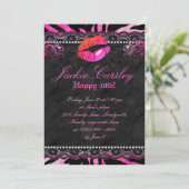311 Lace Diamonds Birthday Party Zebra Pink Lips Kaart (Staand voorkant)