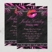 311 Lace Diamonds Birthday Party Zebra Pink Lips Kaart (Voorkant / Achterkant)