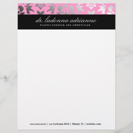 311 Ladonna Damask Pink Gepersonaliseerd Briefhoofd (Voorkant)