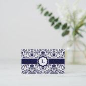 311 Lauren Damask Monogram Navy Visitekaartje (Staand voorkant)
