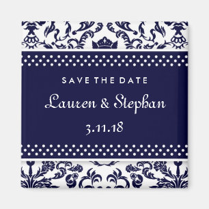 311-Lauren Damask Save the Date Navy Magneet