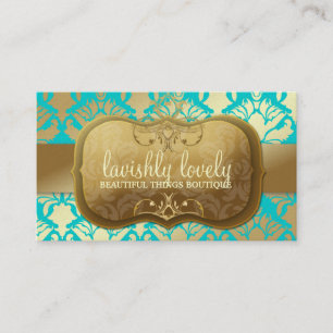 311 Lavish Golden Damask Shimmer Turquoise Visitekaartje