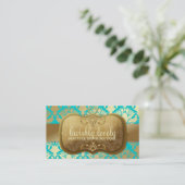311 Lavish Golden Damask Shimmer Turquoise Visitekaartje (Staand voorkant)