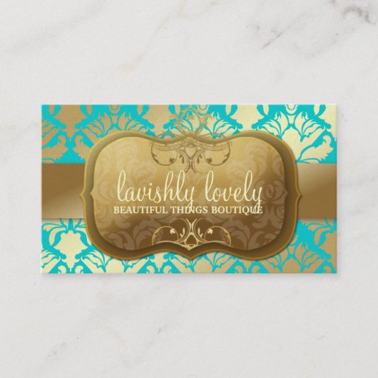 311 Lavish Golden Damask Shimmer Turquoise Visitekaartje (Voorkant)
