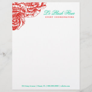 311-Le Plush Fleur - Rouge & Turquoise Letterhead Briefhoofd Ontwerp