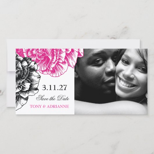 311-Le Plush Fleur - Roze & Zwarte Save the Date (Voorkant)