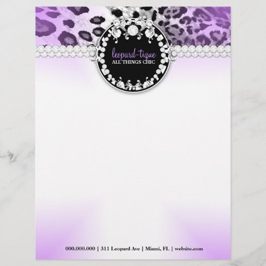 311 Leopard-Tique Paars Letterhead Persoonlijk Briefhoofd (Voorkant)