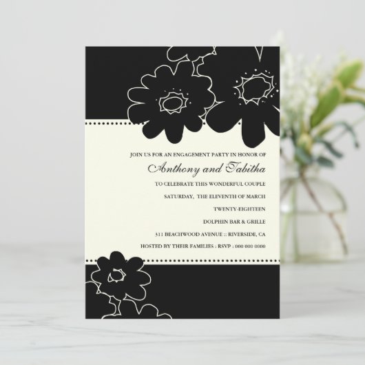 311-Les Fleurs Black Uitnodiging (Staand voorkant)