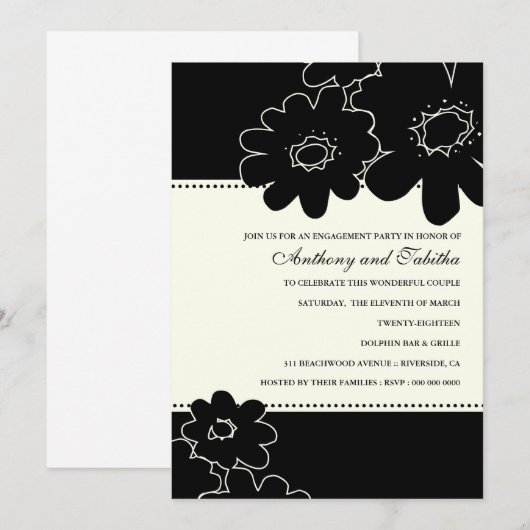 311-Les Fleurs Black Uitnodiging (Voorkant / Achterkant)