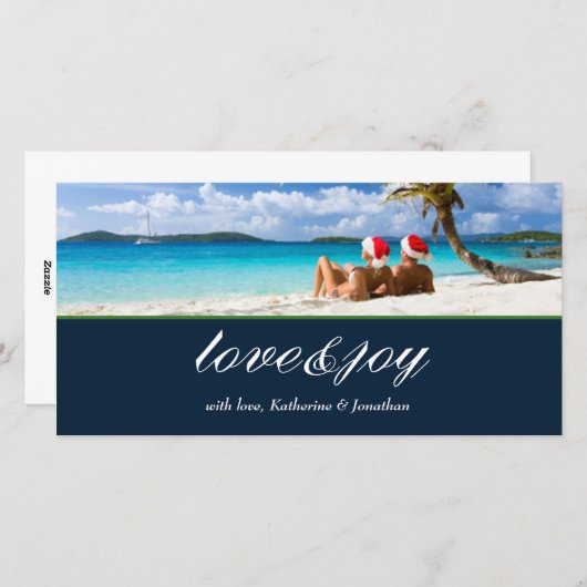 311-Love & Joy Custom Photo Navy Blauw Feestdagenkaart (Voorkant / Achterkant)