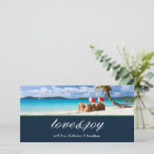 311-Love & Joy Custom Photo Navy Blauw Feestdagenkaart (Staand voorkant)