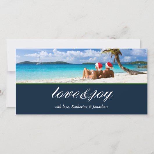 311-Love & Joy Custom Photo Navy Blauw Feestdagenkaart (Voorkant)