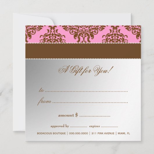 311 Lovey Dovey Damask Gift Certificate Pink Choco (Achterkant)