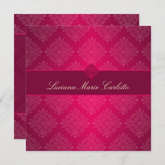 311 Luciana Heet Roze Vervagende Damast Uitnodigin Kaart (Voorkant / Achterkant)