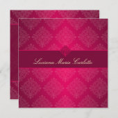 311 Luciana hete roze vervaagde damast uitnodiging (Voorkant / Achterkant)