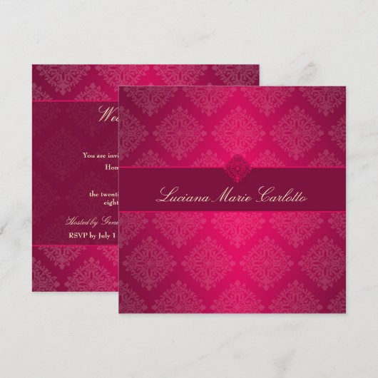 311 Luciana Hot Pink Fade Damask Uitnodiging (Voorkant / Achterkant)