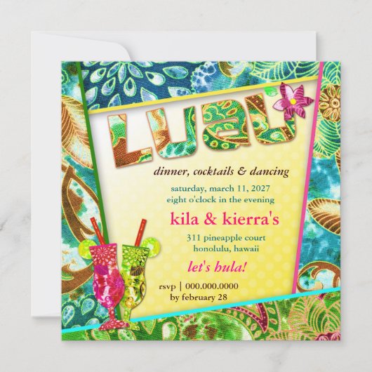 311 Lushious Luau Invitation Golden Metallic Kaart (Voorkant)