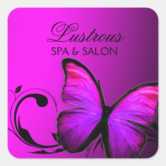 311 Lustrous Vlinder Roze Paarse Vierkante Sticker (Voorkant)