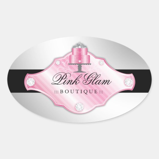 311 Luxe Cakes Faux zilveren achtergrond Ovale Sticker (Voorkant)