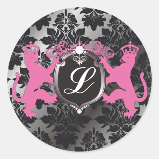 311 Luxe Lion Heraldry Pink Ronde Sticker (Voorkant)