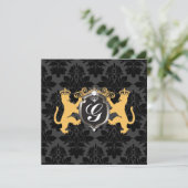 311 Luxe Lion Heraldry Yellow Baby shower Kaart (Staand voorkant)
