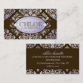 311 Luxueus Lila N Brown Damask Monogram Visitekaartje (Voorkant / Achterkant)