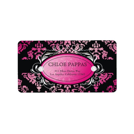 311-Luxueus Roze Damask Label (Voorkant)