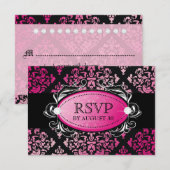 311-Luxueus roze Damask RSVP Kaartje (Voorkant / Achterkant)