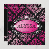 311 Luxueus roze Damask Sweet 16 Kaart (Voorkant / Achterkant)