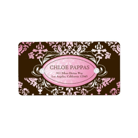 311 Luxueus Roze N Bruin Damask Label (Voorkant)