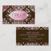 311 Luxueus roze N bruin Damask Monogram Visitekaartje (Voorkant / Achterkant)