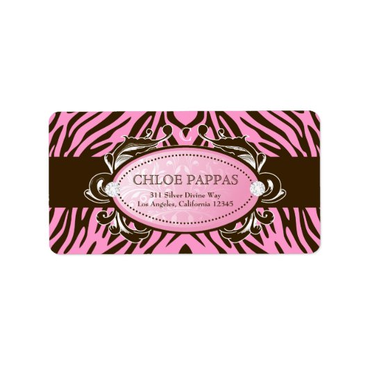 311 Luxueus Roze N Bruin Zebra Label (Voorkant)
