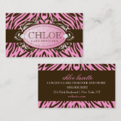 311 Luxueus roze N bruine Zebra monogram Visitekaartje (Voorkant / Achterkant)